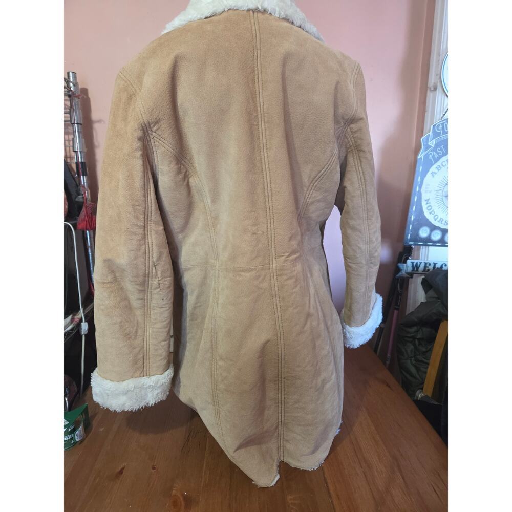 Y2K 100% Suede Penny Lane Outbrook Coat with Shearing Lining Womens Sz Large Tan - Picture 5 of 9